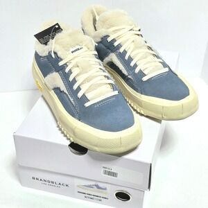 BRANDBLACK Bravo Faux Shearling Sneakers Womens Sz 9 Blue Leather Vibram $180